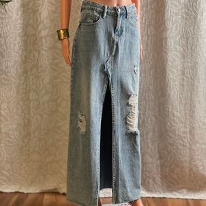 NWT PTCL Ethical Clothing Distressed Maxi Denim Jean Skirt Grunge Size S